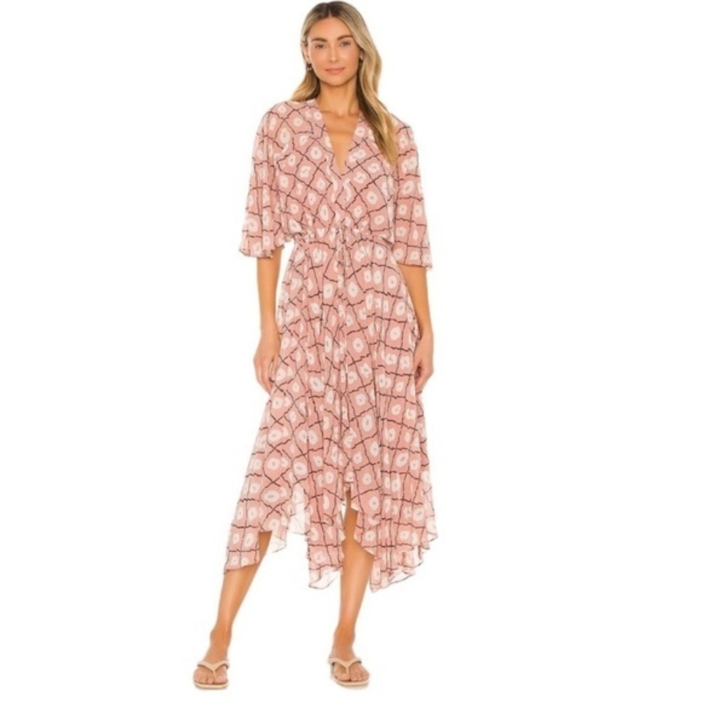 Revolve ALEXIS VENLA PINK MEDALLION HANDKERCHIEF HEM MIDI BOHO DRESS Small